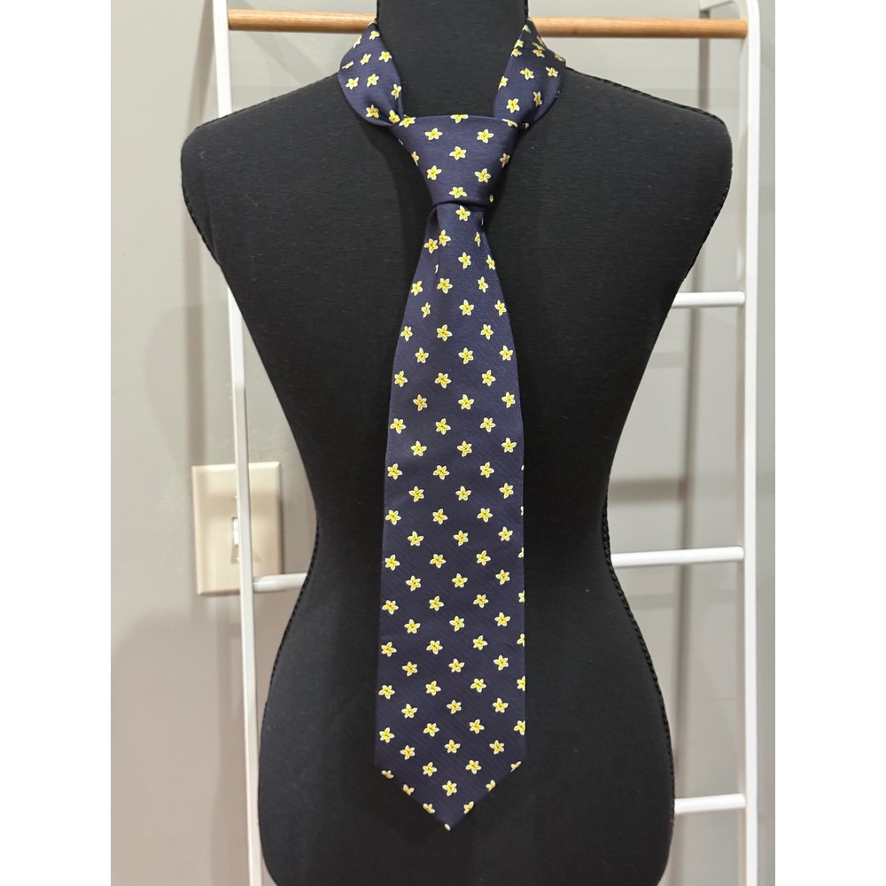 Brooks Brothers Silk Tie Navy Blue Yellow Floral Flower Woven England Mens Acc